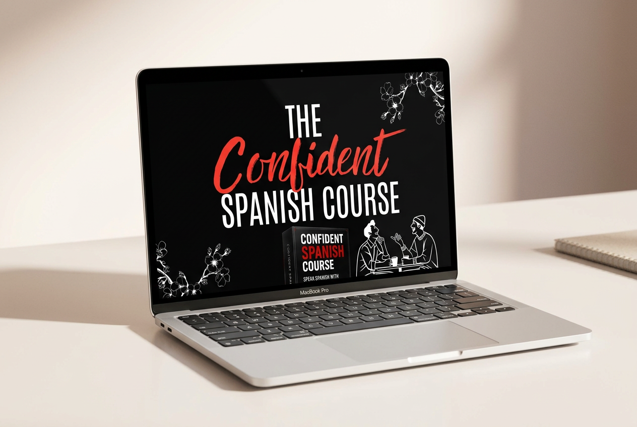 The Confident Spanish Course displayed on a laptop screen